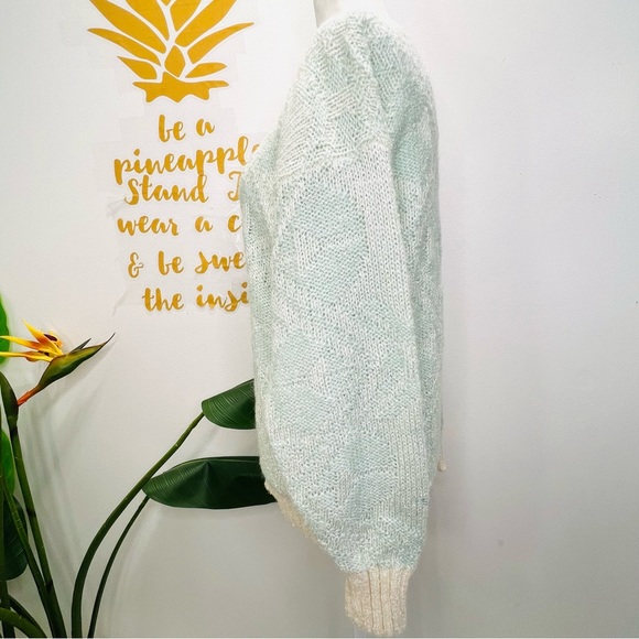 VINTAGE HEAD Sportswear Wool Blend 80’s 90’s Ski Sweater Mint Green Cream Medium - Picture 11 of 13